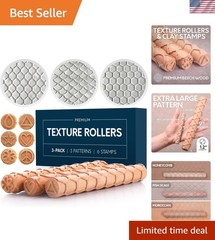 Extra Large Clay Texture Rollers & Stamps Set – 9″ x 1.2″ Beechwood Craft Tools