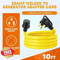 Tellegloww 10 ft 6-50P to L14-30R welder adapter