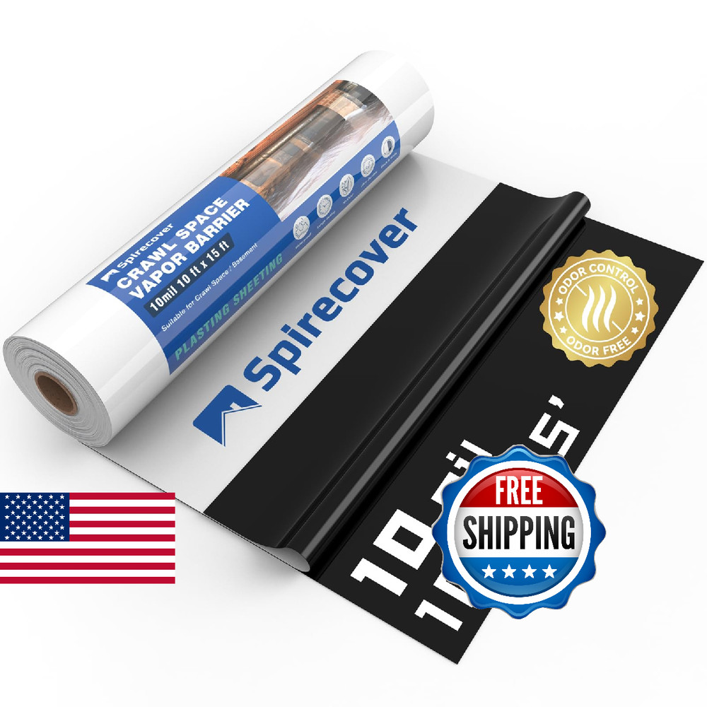 Spirecover Crawl Space Vapor Barrier, 10 Mil Vapor Barrier, 10’x15′, Plastic Dro
