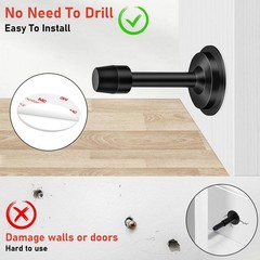 Door Stops 3.5 Inch, Adhesive Stoppers for Bottom of Door, 2 Pack, Black