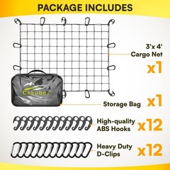 Heavy Duty 3’x4′ Cargo Net – Stretches to 8’x10′, 24 Clips, for Pickup Truck …