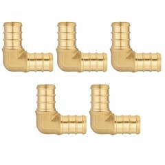 Brass 1 Inch PEX 90 Degree Elbow 5 Piece for Pipe Fitting Applications