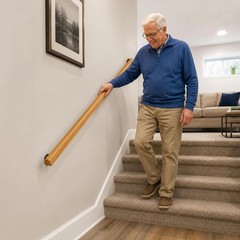 Sptzqury Wooden Stair Handrail Single Piece Handrails Complete Kit Metal