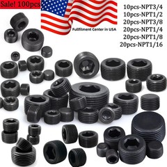 100ppcs NPT Pipe Plugs Fitting 1/16″1/8”1/4”3/8”1/2”3/4″NPT Assortment Kit