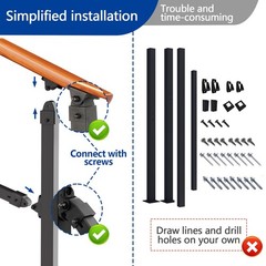 Uokrr Metal Handrail Wood Grain For Elderly 3 Step Hand Rails For Outdoor Steps