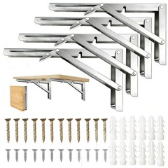Folding Shelf Brackets 10 Inch, 4 Pcs Heavy Duty Brackets, 8 10 12 14 16 18 2…