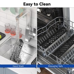 TOOVEM Kitchen Sink Mats, 2PCS Non-Slip Heat 13.58 x11.6 Center Drain, Black