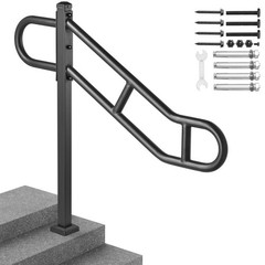 Single Post Handrail for Outdoor 1-3 Steps,40.5″L x 35.4″H Metal Bent Stair Hand