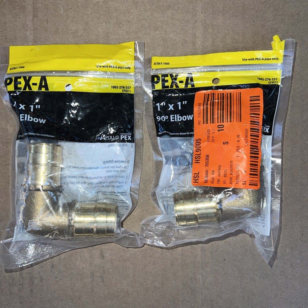 Apollo Retail 1 In. Barb x 1 In. Barb 90 Deg. Brass PEX-A Elbow1/4 Bend LOT OF 2