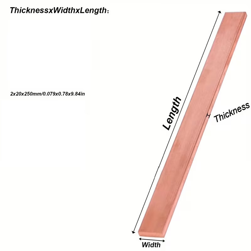 1Pc T2 Pure Red Copper Flat Bar Copper Strip Plate 2x20x250 mm 5/64″ Thick Bin:A
