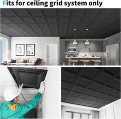 Black 12-Pack 2×2 ft Drop Ceiling Tiles PVC 24×24 Inch Panels