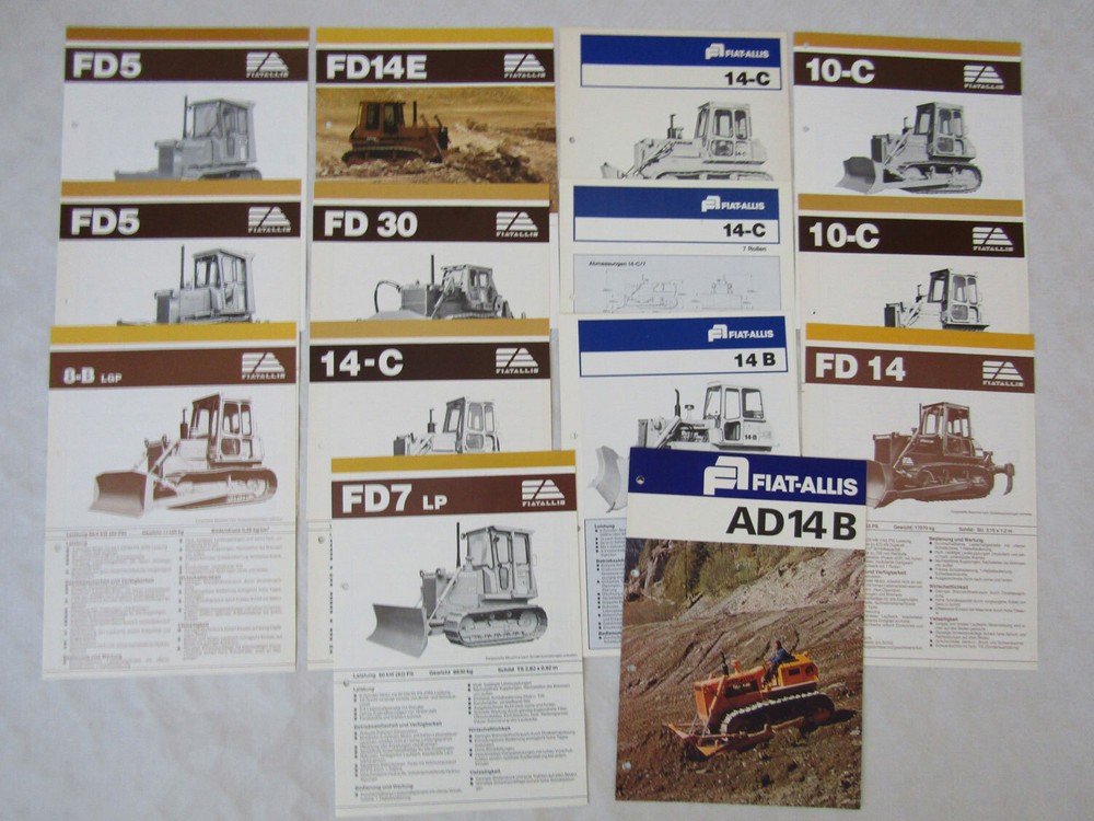 14 Brochures Fiat Allis AD14B FD7 LP FD14 10-C 14B 8-B Crawler 70s/80s