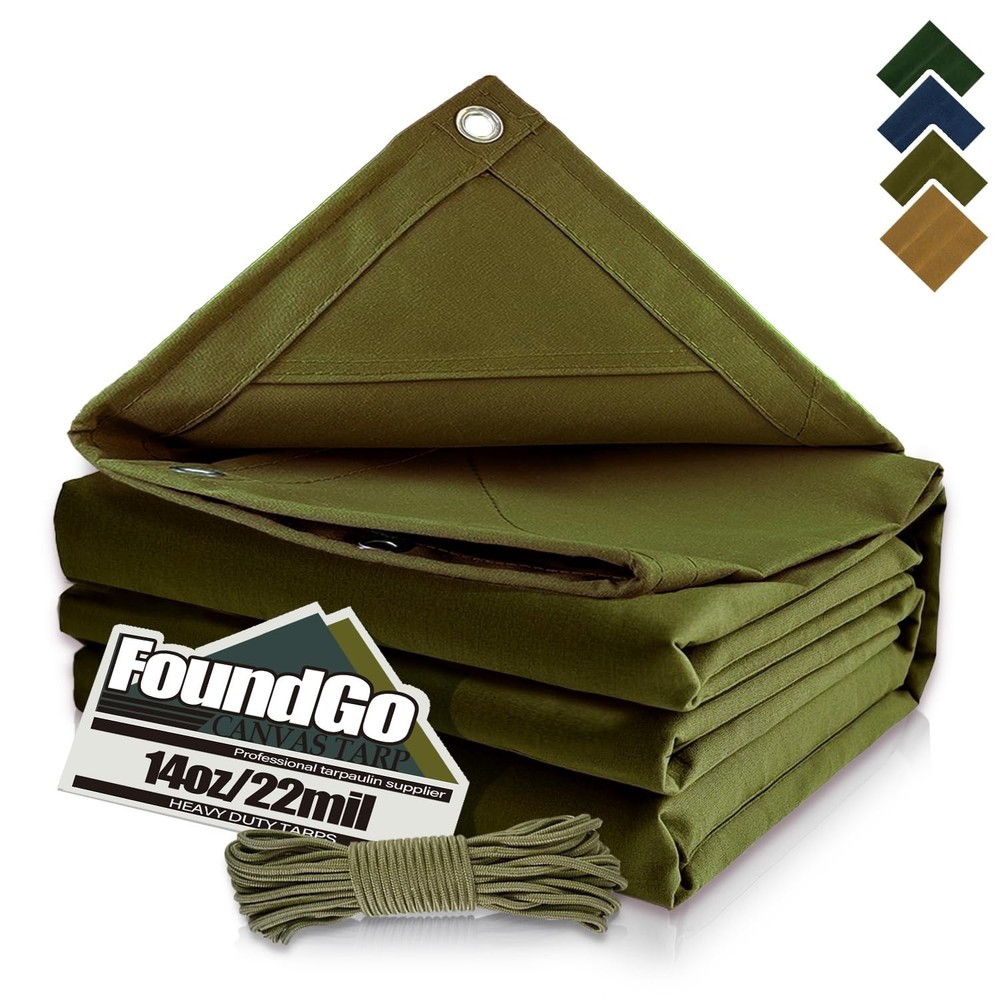 FoundGo Canvas Tarp 8’*10′ Heavy Duty Waterproof Tarps with Grommets, UV Resi…