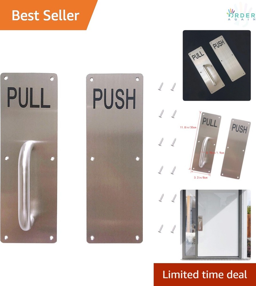 Stainless Steel Door Handle Set Push Pull Plate Commercial 11.8×3.2 inch