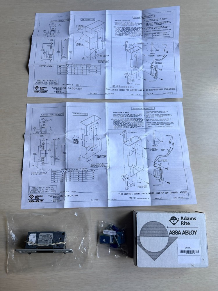 Adams Rite ASSA ABLOY 7100-515-628-00 24V DC Electric Strike – NEW with Drawings
