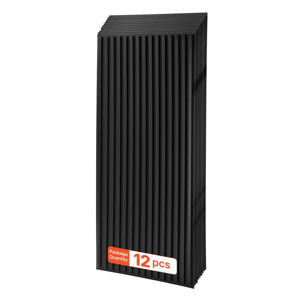 VEVOR 24 x 48 in PVC Ceiling Tiles 12-Pack 3D Black Linear Slat Panels for Home