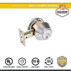 Universal Hardware 1 in. Commercial Single Cylinder Deadbolt, Satin Chrome