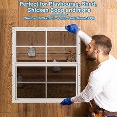 Musselton 2 Pack Shed Window 24Wx27H White Flush Mount Window Tempered Glass