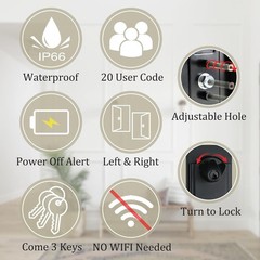 Electronic Door Lock Keypad Smart Handleset Door Adjustable210-250mm Matte Black