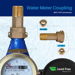Midline Valve XND0034-OM-5 Brass Water Meter Coupling Adapter Pipe Fitting; with