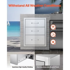 Outdoor Kitchen Drawers 18.11″ W x 23.23″ D x 23.23″ H, Triple-Access Stainless