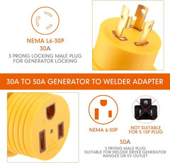 Kanayu NEMA L6-30P to 6-50R Generator Welder Adapter 3 Prong 30 Amp Yellow