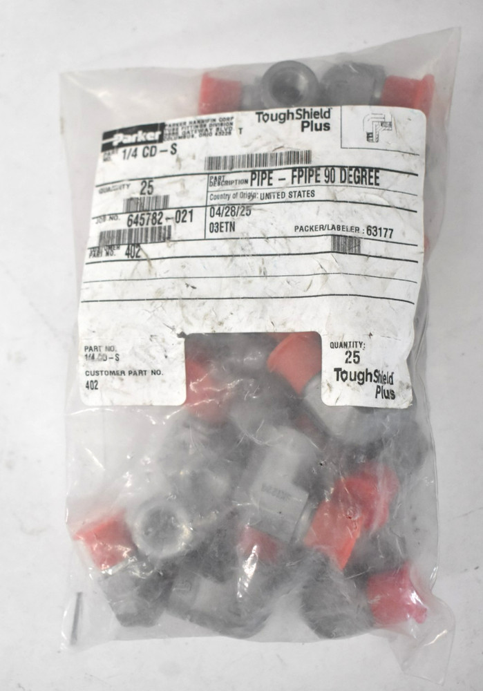 Lot of 25 Parker 1/4CD-S 90° Street Elbows Steel 1/8″ NPT x1/4″ NPT Pipe Fitting