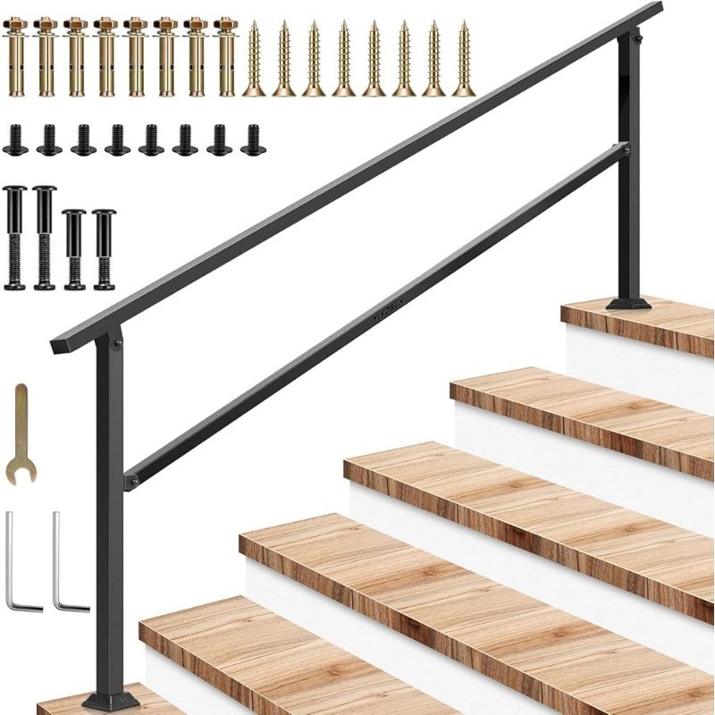 Outdoor Handrail 6 Step Stair Handrail 83″ x 36″ Fits 1 to 6 Steps Wrought