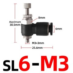 Mini Pneumatic Choke Valve Throttle L-shape Connector for 4mm 6mm Hose Push-in