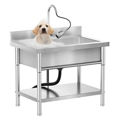 Freestanding Laundry Sink with Pull-Out Faucet, Stainless Steel Utility Sink