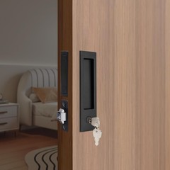 Dontay Pocket Door Handle with Lock and Edge Pull, Narrow Modern Rectangular …