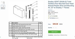Bradley HDWT-S0526-22 Toilet Partition Hardware Kit for Bradley 1″ Panels