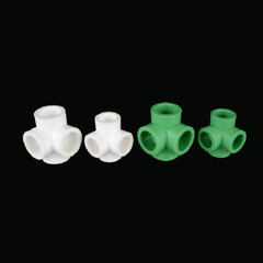 White/Green PPR Pipe Fitting Side Outlet 4 Way/3 Way Elbow Fitting Connector