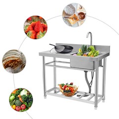 Stainless Steel Free Standing Commercial Restaurant Sink with Drain Pipe& Faucet