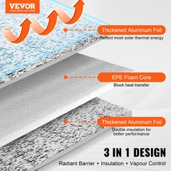 VEVOR Double Reflective Insulation Foam Core Radiant Barrier 48 in x 50 ft 5.5mm