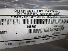 1″ M-NPT x 3/8″ F-NPT 150 lb Black Malleable Iron Hex Bushing QTY 5
