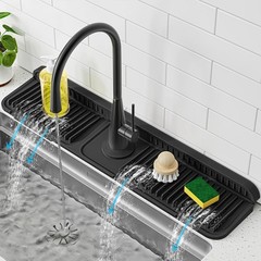 PoYang 24 inch Faucet Mat for Kitchen Sink Splash Guard, 23.6″ x 5.5″, Black