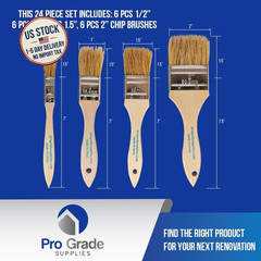 24 Pack Chip Paint Brush Set Natural Bristle for Art Craft Epoxy Varnish Resin