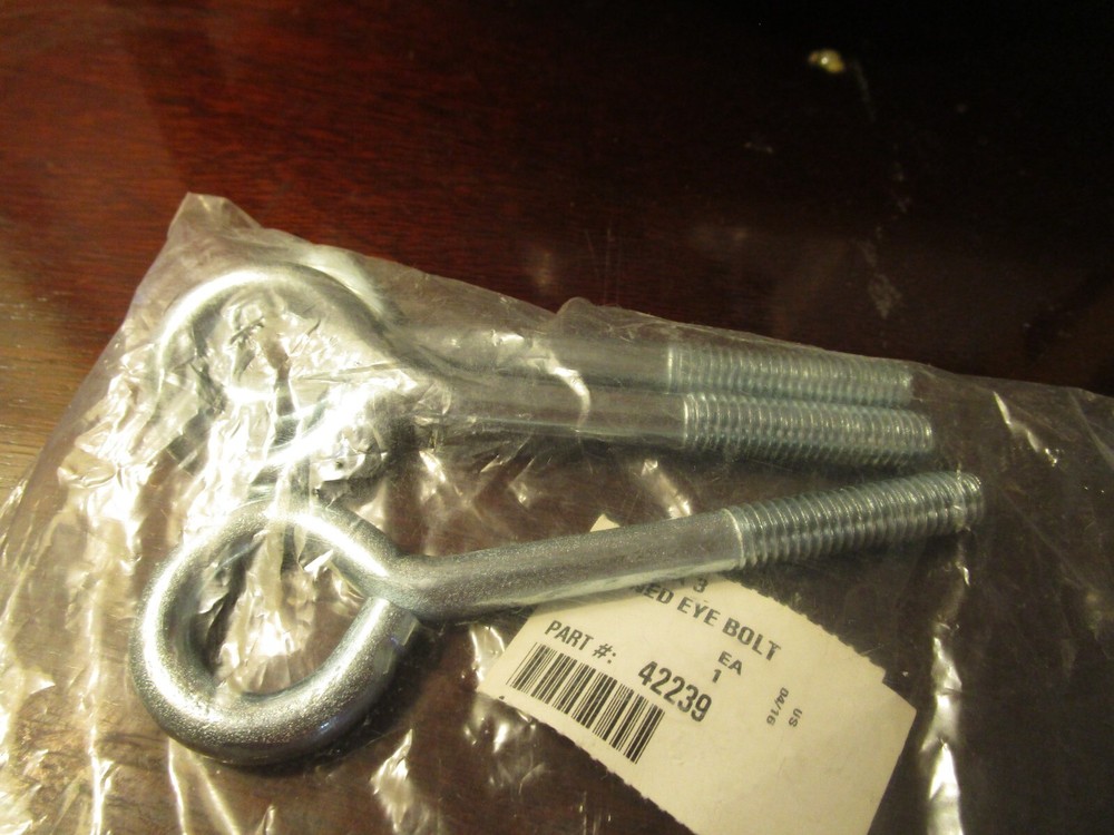 3/8″-16 x 3″ Shank L x 1-1/2″ Thread L x 4-1/2″ OAL Zinc Turned Eye Bolt QTY 3