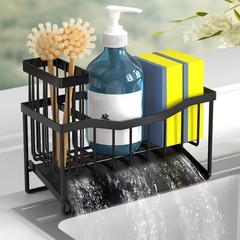 Fssvcd Maifan Sink Caddy Sponge Holder for Kitchen with Brush Black