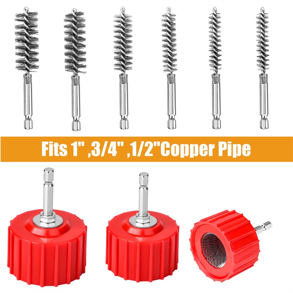 9PCS Drill Plumbing Welding Copper Tube Cleaner Kit Metal Pipe Cleaning Brush