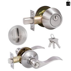 Keyed Alike Satin Nickel Front Door Lever Lockset with Deadbolt – Wave Style