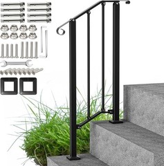 Stair Handrails Black Wrought Iron Railing Kits for Concrete/Wooden Porch Steps