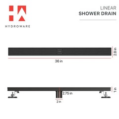 Hydroware 36 Inches Linear Shower Drain – Stainless Steel 36 Inches, Black