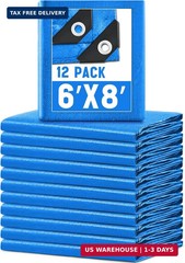 12 Pack 6 x 8 ft 5.5 Mil Large Tarps Heavy Duty Waterproof Tarp Multi Purpose Te