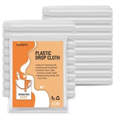 Oiyeefo 20 Pcs Plastic Sheeting Drop Cloths for Painting, 9x12ft, White