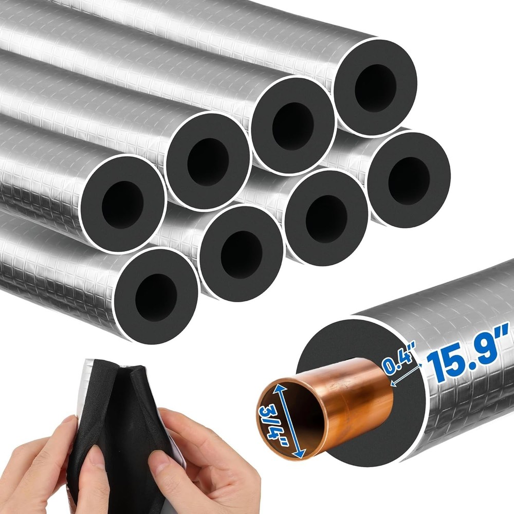 Pipe Insulation Foam Tube – 4/8 Pcs 3/4Inch ID Self Adhesive Foam Wrap for AC Un