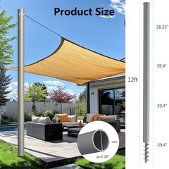 12 ft Heavy Duty Shade Sail Poles With D Clamps