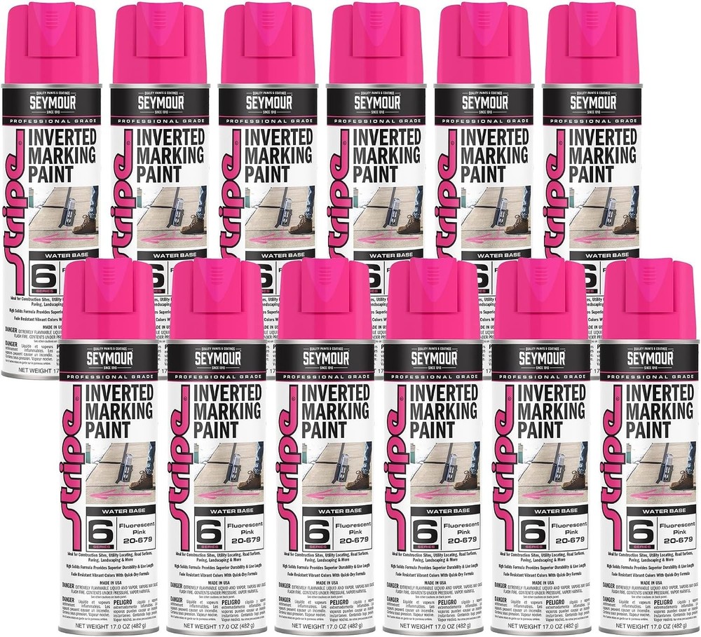 12PK Seymour 20-659 Hot Pink Fluorescent Marking Paint 17oz