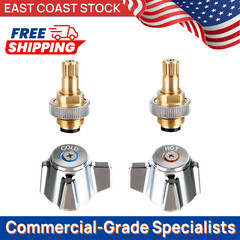 2-Pack Commercial Faucet Knob Handle & Valve Stem Replacement Kit – Brass Parts